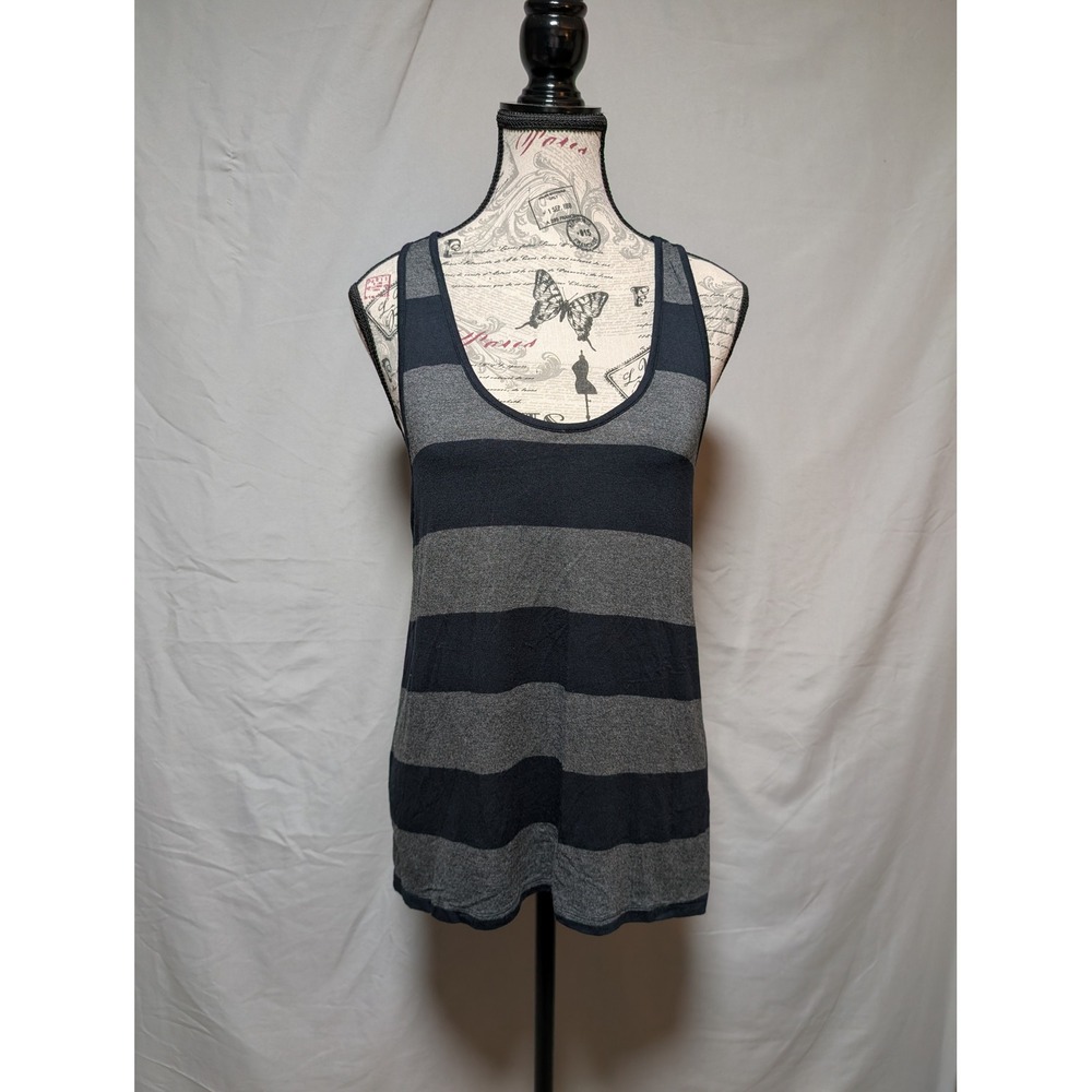 Banana Republic Gray Black Striped Tank Top Chiffon Back Panel Women's Small